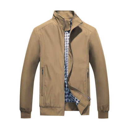 Mens Solid Stand Collar Jacket khaki