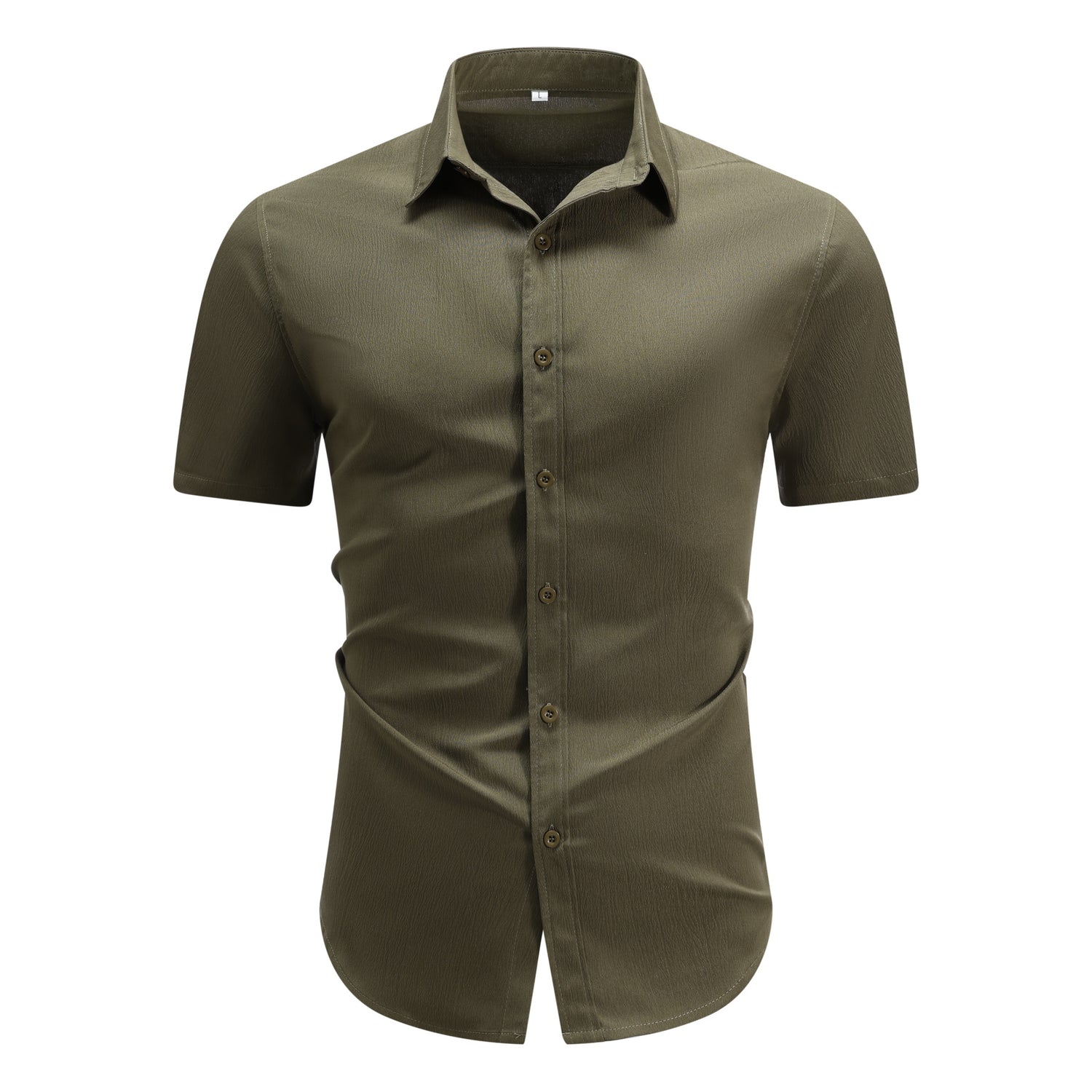 Herren Kurzarm Sommerhemd Regular Fit Leinenhemd Business Grün