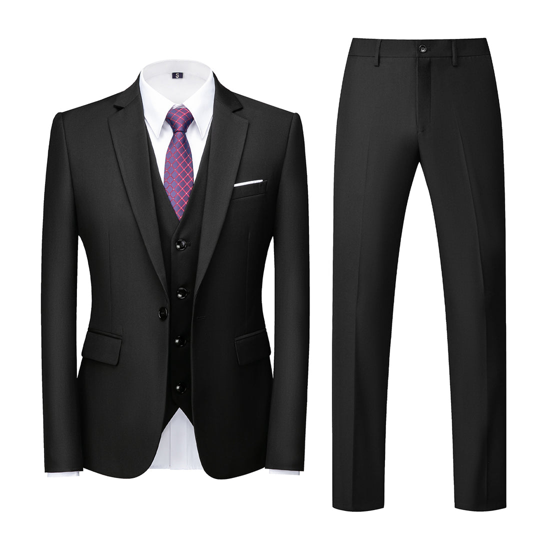 Herren Premium 3-teiliger Anzug Einknopf Schwarz