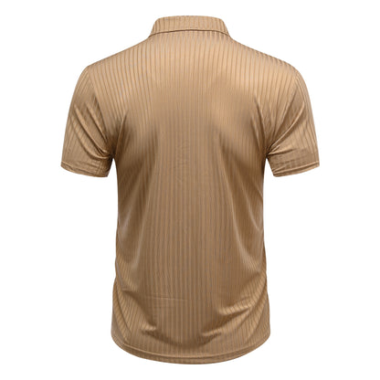 Herren Poloshirt mit Streifenmuster, kurzärmelig, Khaki