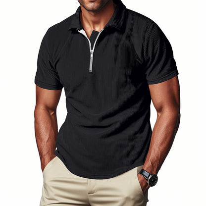 Herren Polo Cord Kurzarm Sommer T-Shirt Schwarz