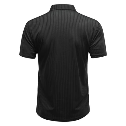 Herren Poloshirt mit Streifenmuster, kurzärmelig, Schwarz
