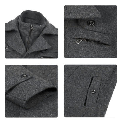 Men’s Solid Color Thick Double-Layer Collar Casual Overcoat Gray
