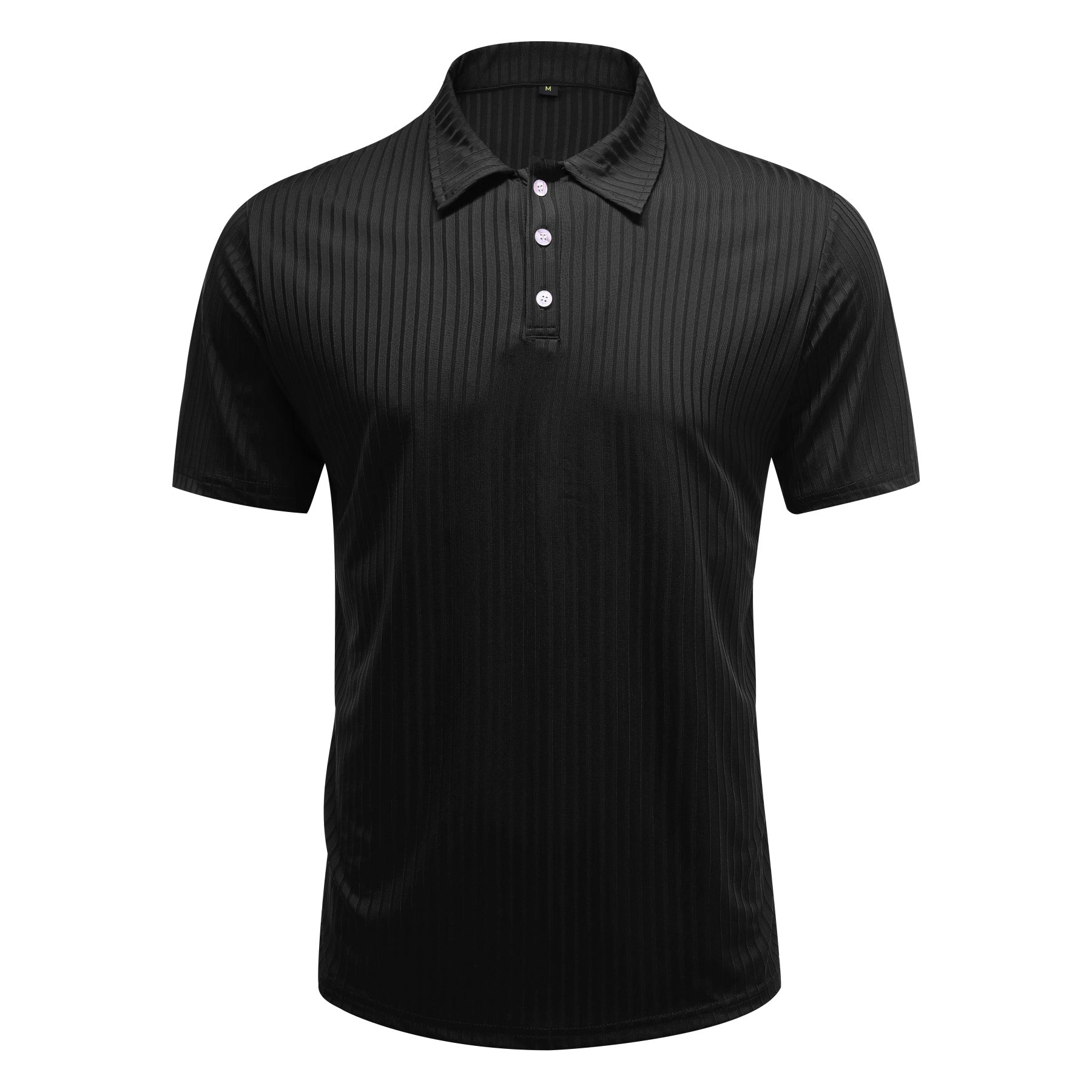 Herren Poloshirt mit Streifenmuster, kurzärmelig, Schwarz