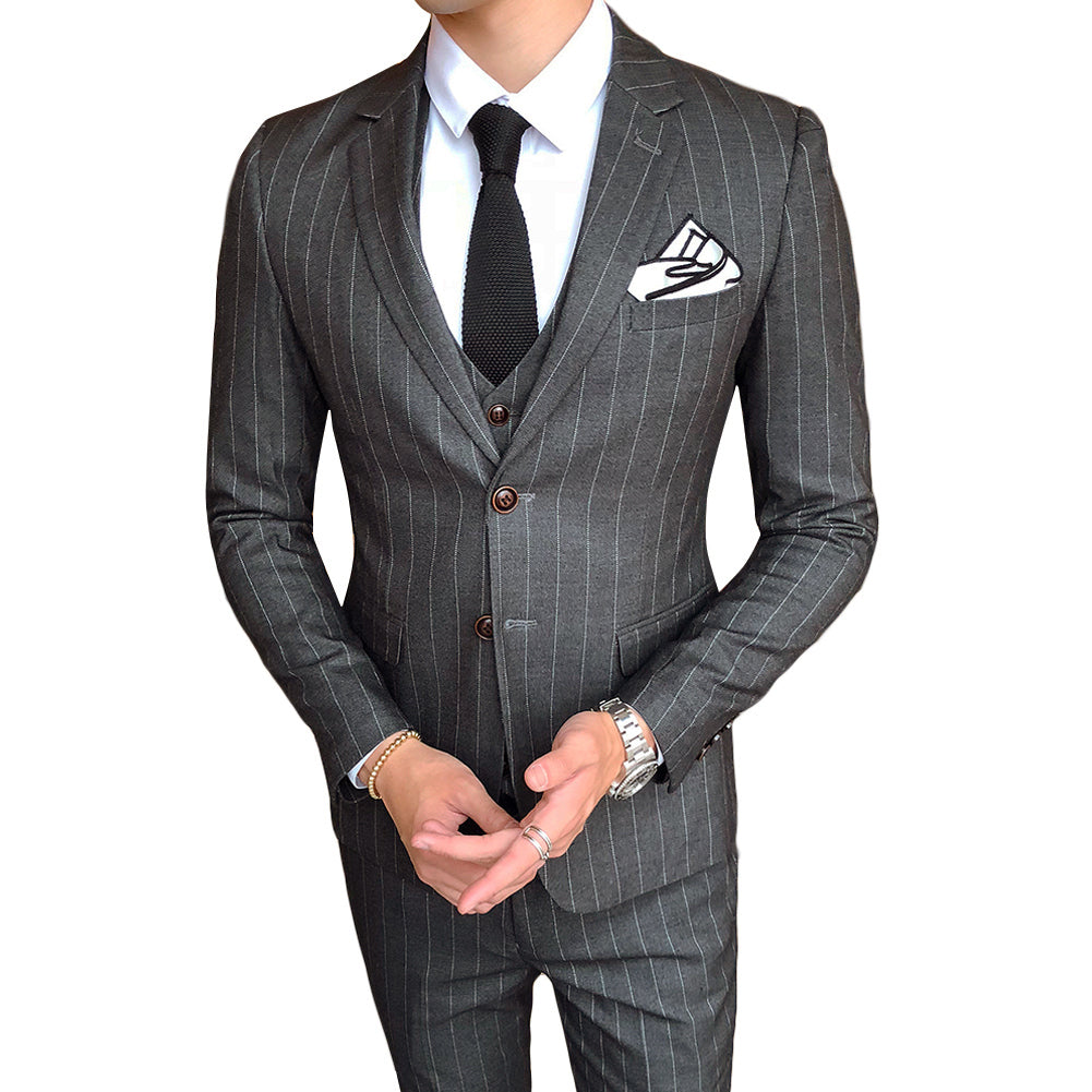 3-Piece Silver Suit Stripe Design Suit