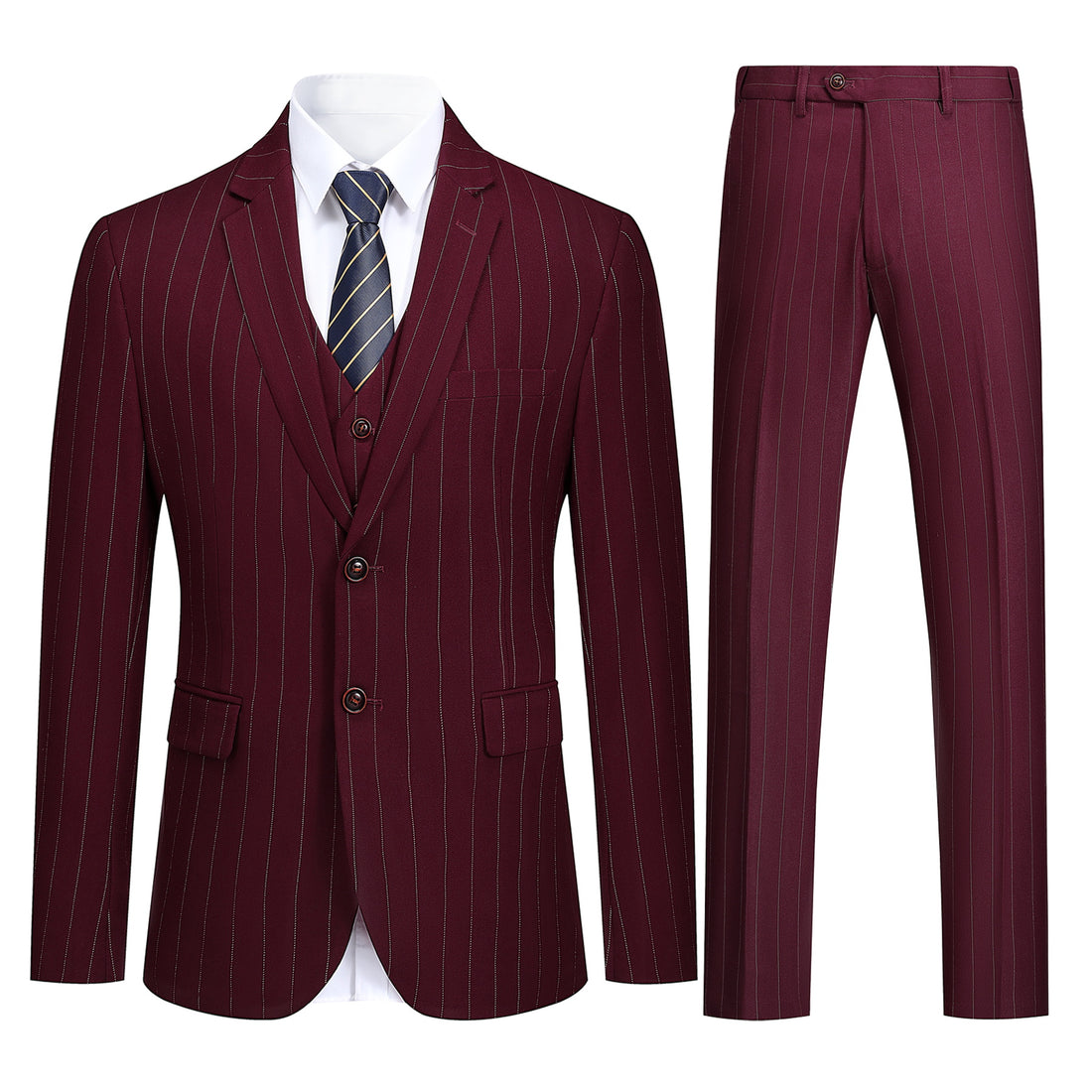 3-Piece Red Suit Stripe Design Suit
