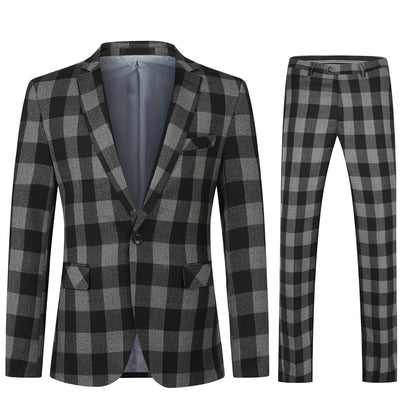 Plaid Suit Slim Fit 2-Piece Suit Dark Brown