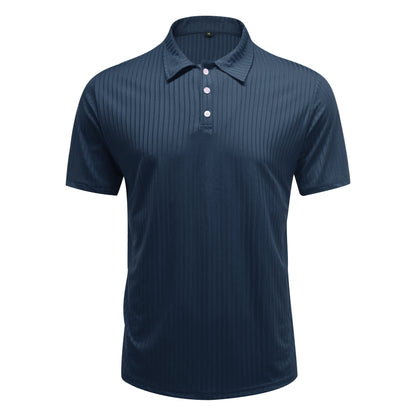 Herren Poloshirt mit Streifenmuster, kurzärmelig, Marineblau