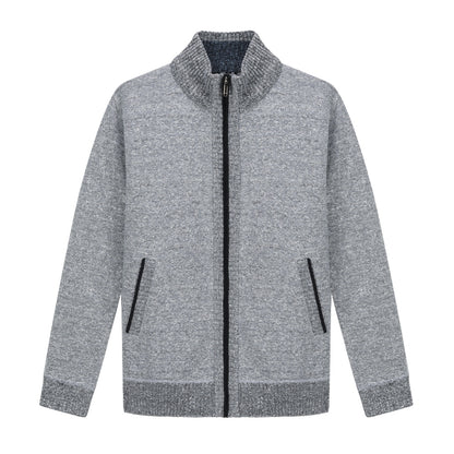 Mens Solid Color Stand Collar Long Sleeve Cardigan Grey
