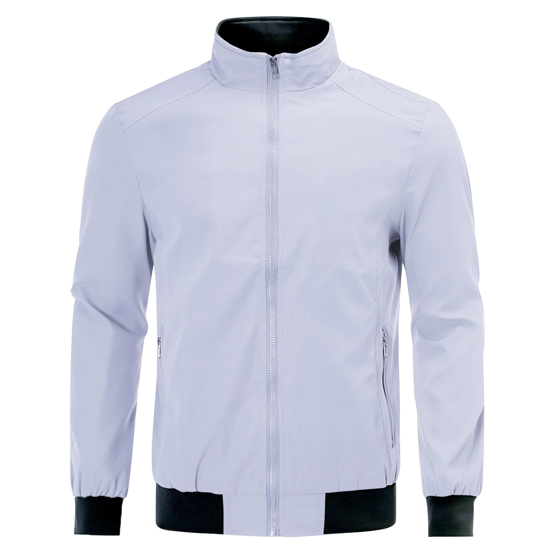 Mens Solid Stand Collar Jacket Light Grey