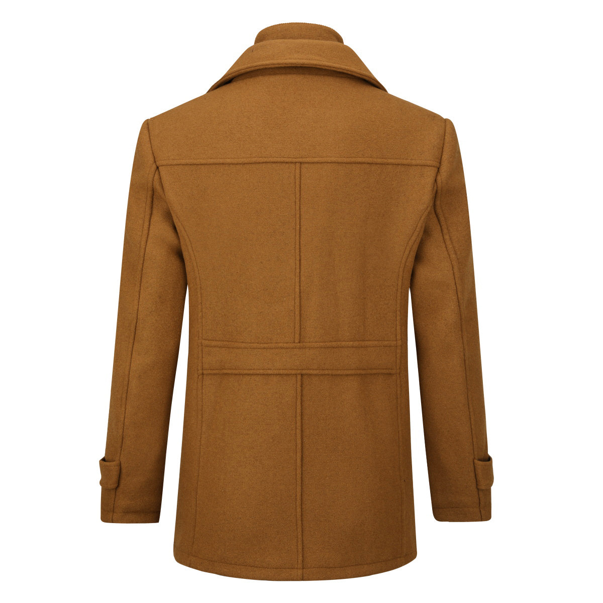Men’s Solid Color Thick Double-Layer Collar Casual Overcoat Bronze