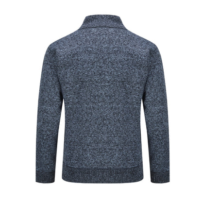 Mens Solid Color Stand Collar Long Sleeve Cardigan Blue