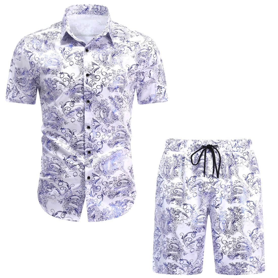 2-teiliger Sommeranzug im Hawaii-Print-Stil für Herren, Weiß