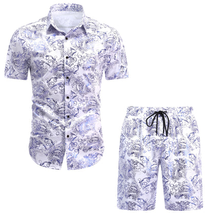 2-teiliger Sommeranzug im Hawaii-Print-Stil für Herren, Weiß
