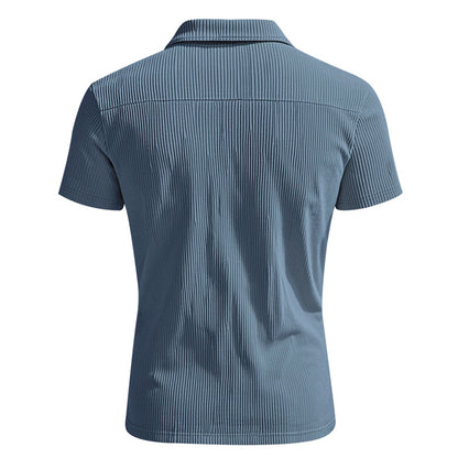 Herren Polo Cord Kurzarm Sommer T-Shirt Denim Blau