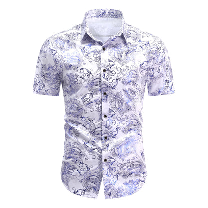 2-teiliger Sommeranzug im Hawaii-Print-Stil für Herren, Weiß