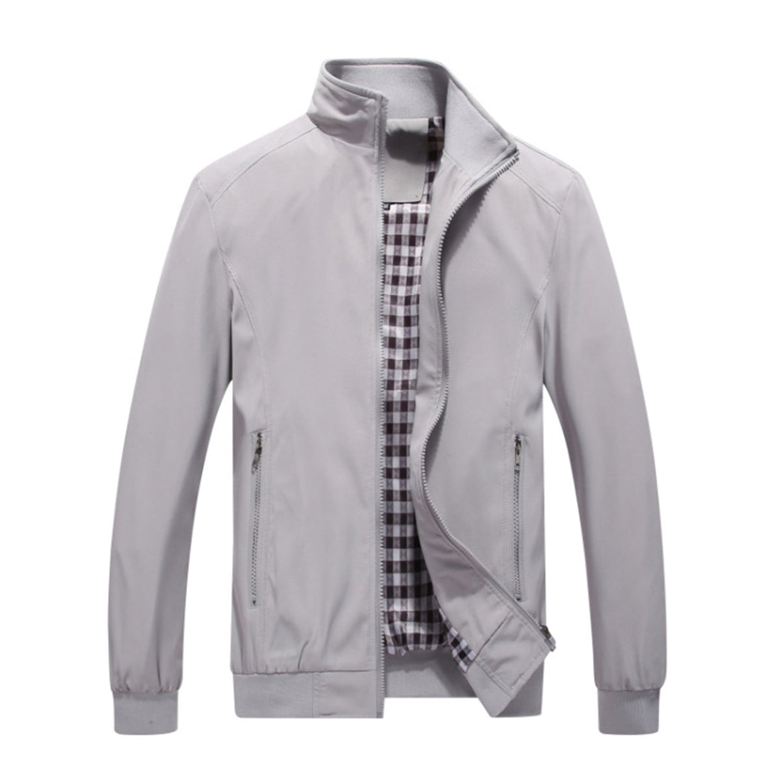 Mens Solid Stand Collar Jacket Grey