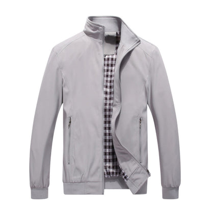 Mens Solid Stand Collar Jacket Grey
