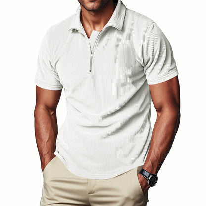 Herren Polo Cord Kurzarm Sommer T-Shirt Weiß