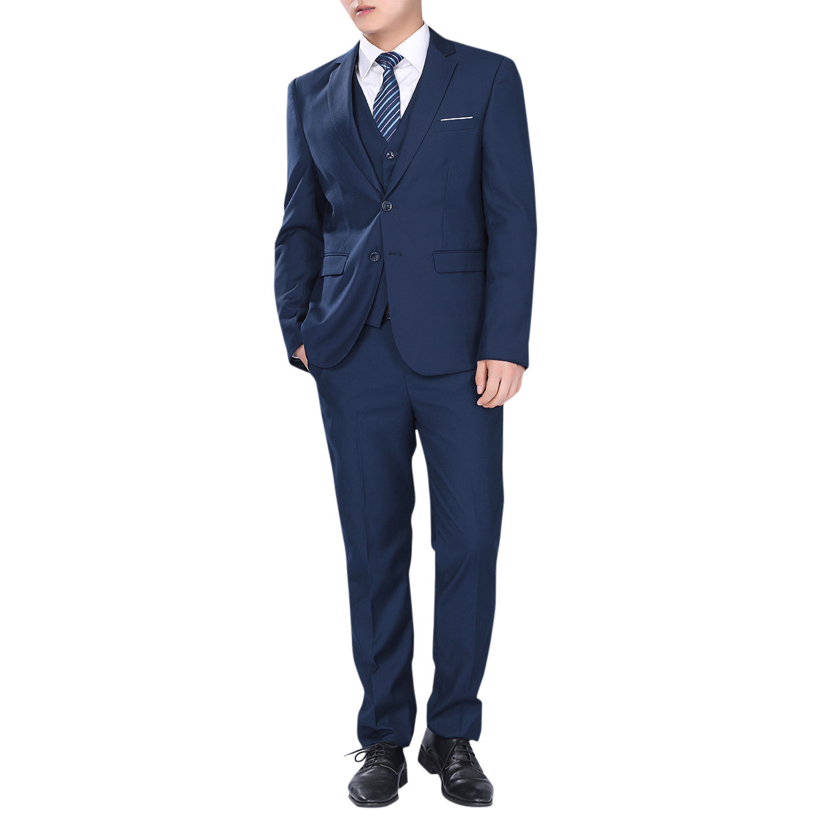 3-Piece Notched Lapel Navy Suit