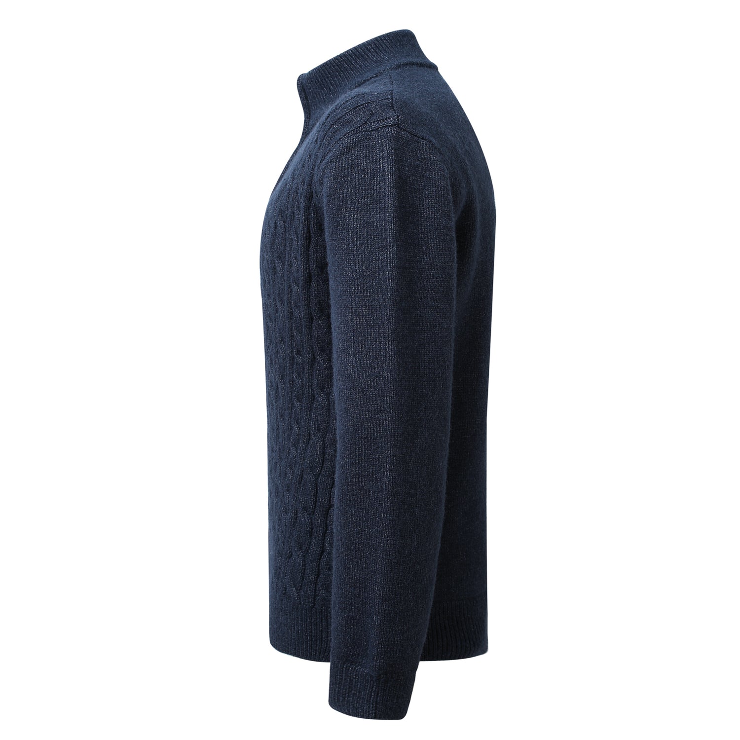 Mens Solid Color Half-Zip Stand Collar Loose-Fit Long-Sleeve Sweater Navy