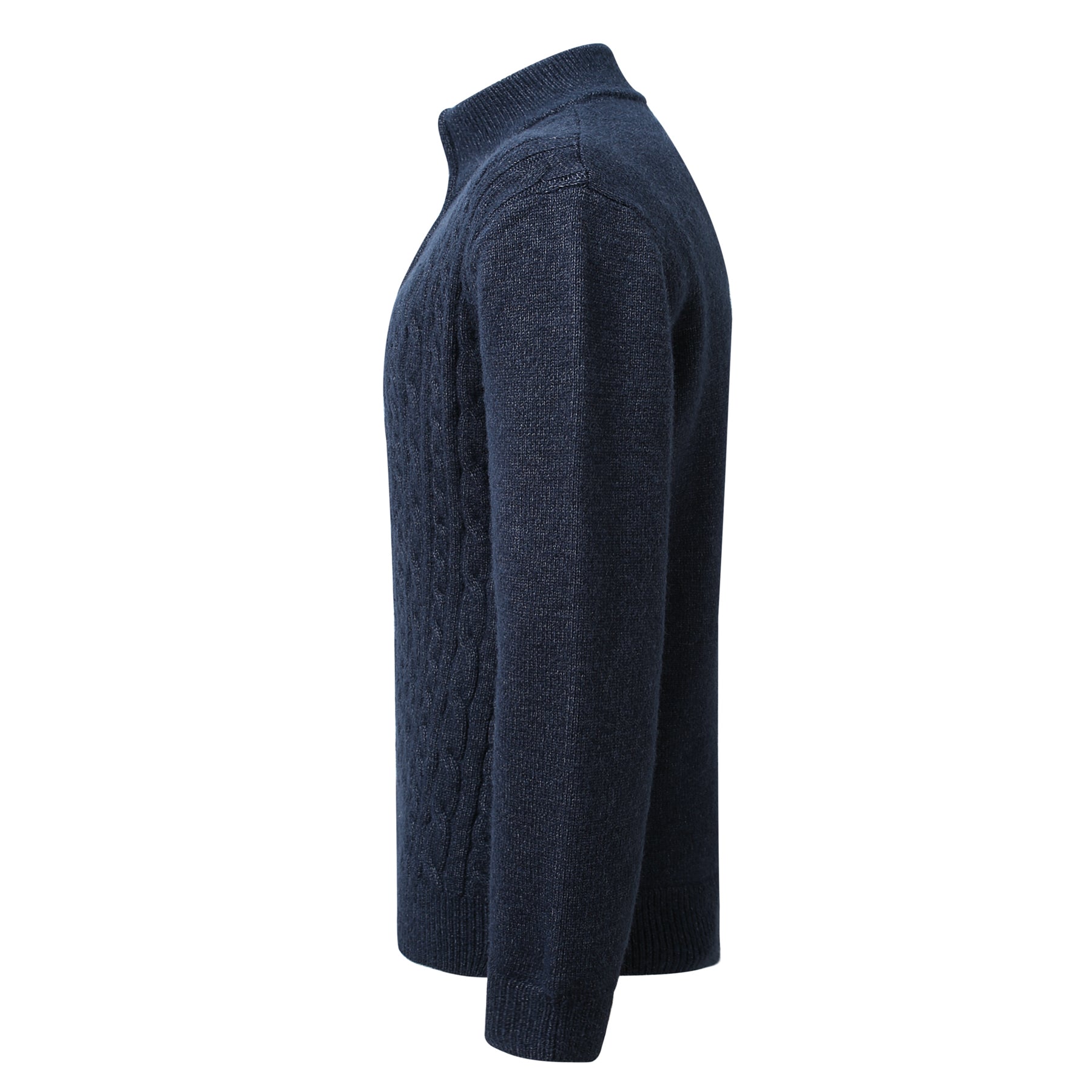 Mens Solid Color Half-Zip Stand Collar Loose-Fit Long-Sleeve Sweater Navy