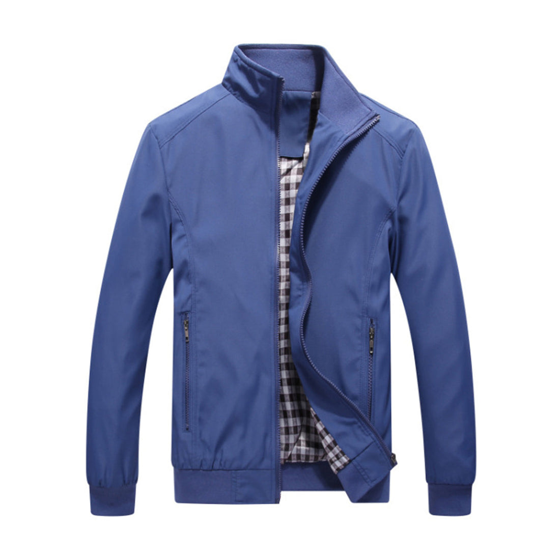 Mens Solid Stand Collar Jacket Light Blue