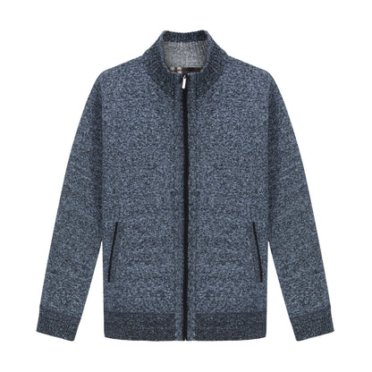 Mens Solid Color Stand Collar Long Sleeve Cardigan Blue
