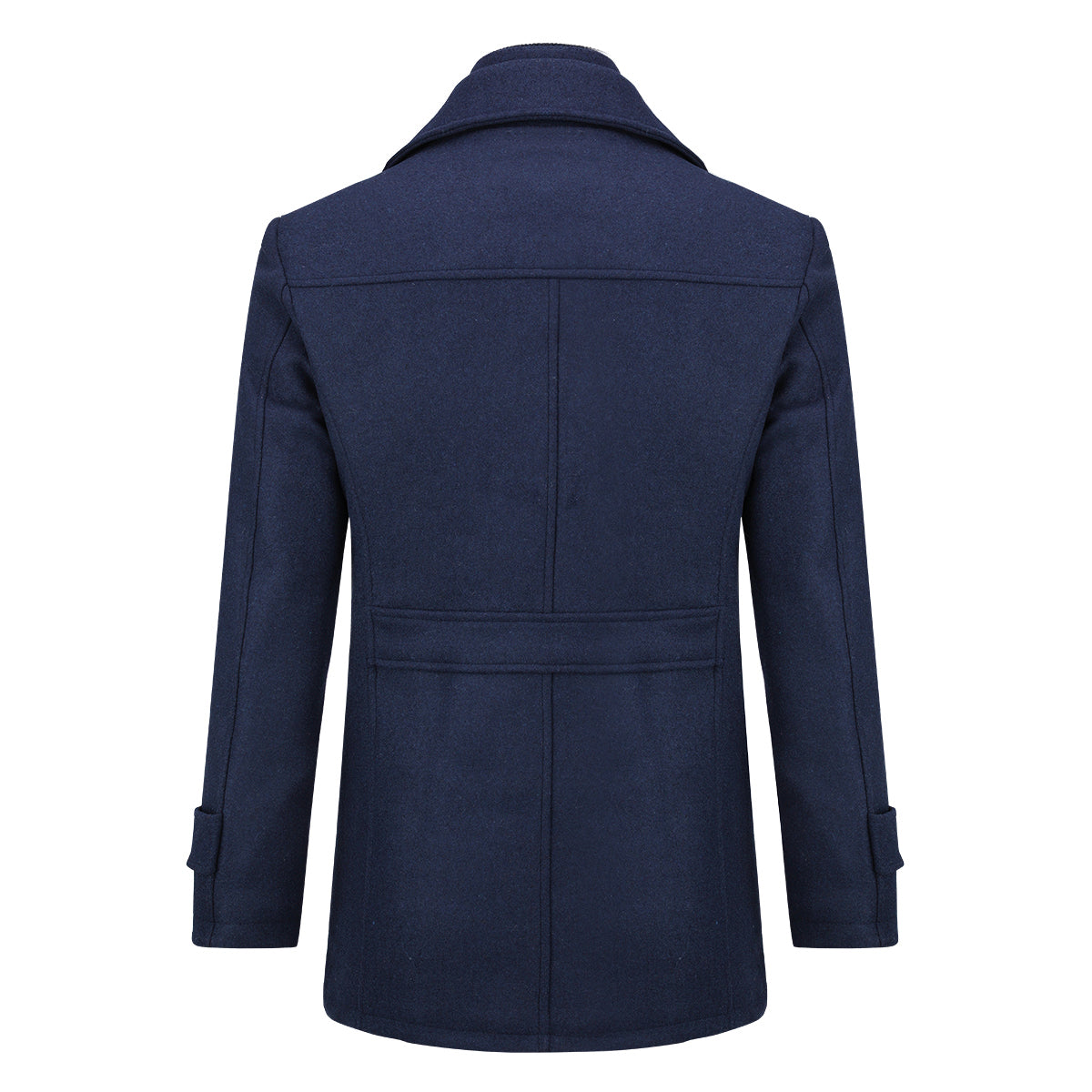 Men’s Solid Color Thick Double-Layer Collar Casual Overcoat Navy