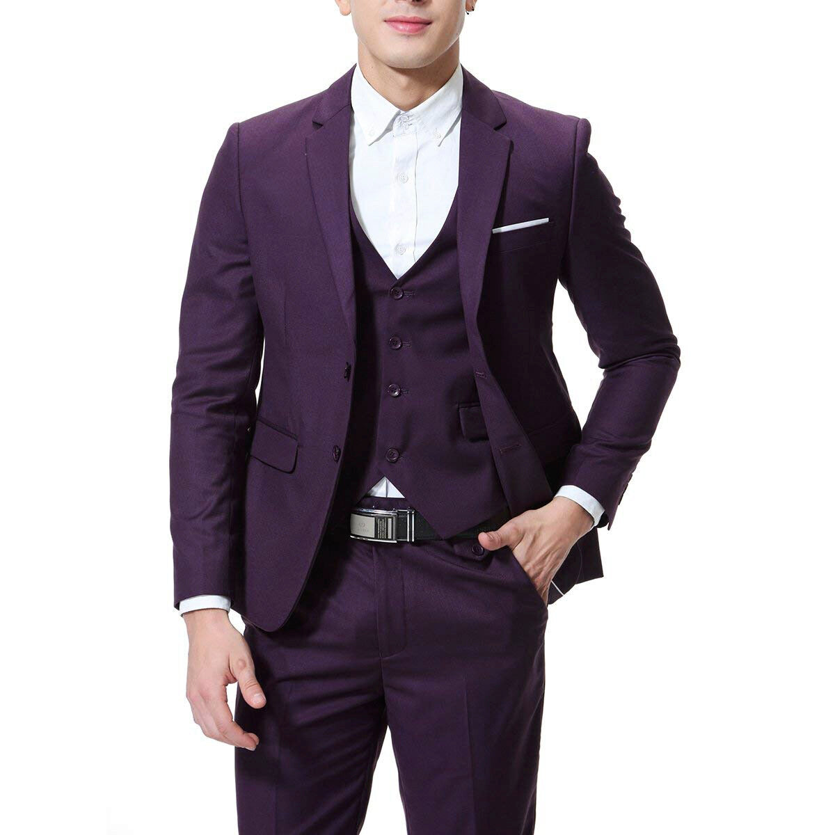 3-Piece Notched Lapel Suit Purple