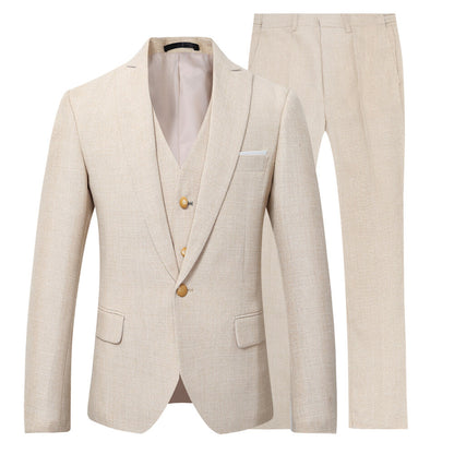 Mens 3 Piece Linen Suit Set Blazer Jacket Tux Vest Suit Pants