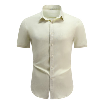 Herren Kurzarm Sommerhemd Regular Fit Leinenhemd Business Beige