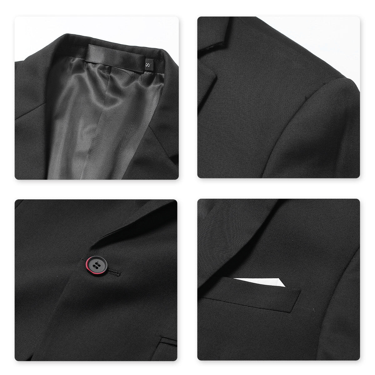 3-Piece Slim Fit Solid Black Smart Wedding Formal Suit