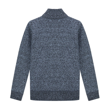 Mens Solid Color Stand Collar Long Sleeve Cardigan Blue