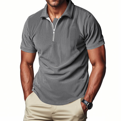 Herren Polo Cord Kurzarm Sommer T-Shirt Grau