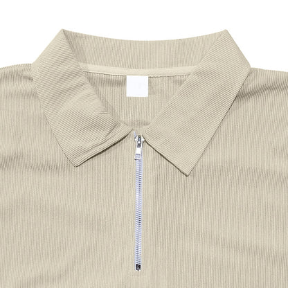 Herren Polo Cord Kurzarm Sommer T-Shirt Khaki