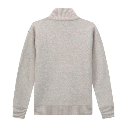 Mens Solid Color Stand Collar Long Sleeve Cardigan Beige