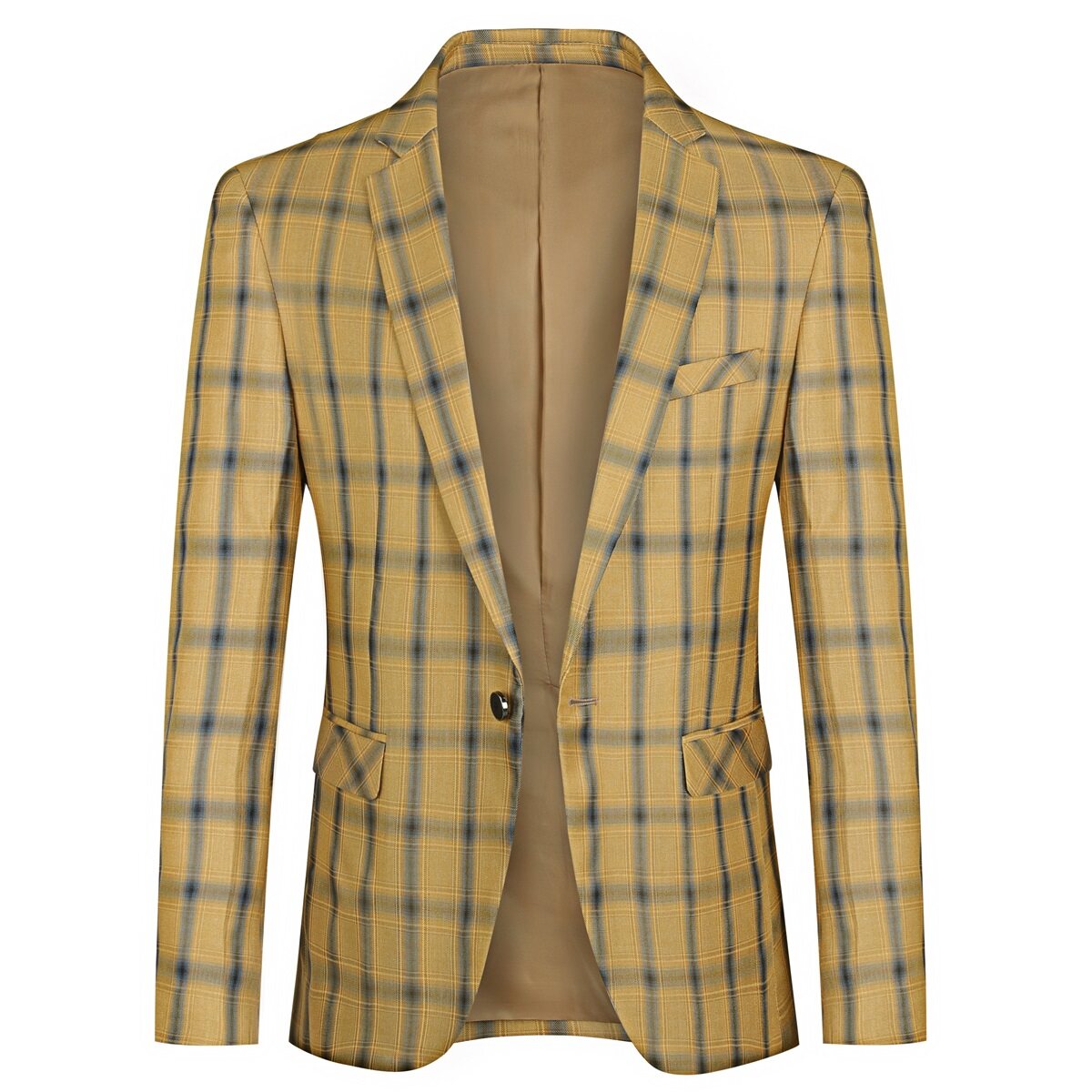 Plaid Stripe Suit Slim Fit 2-Piece Suit Yellow