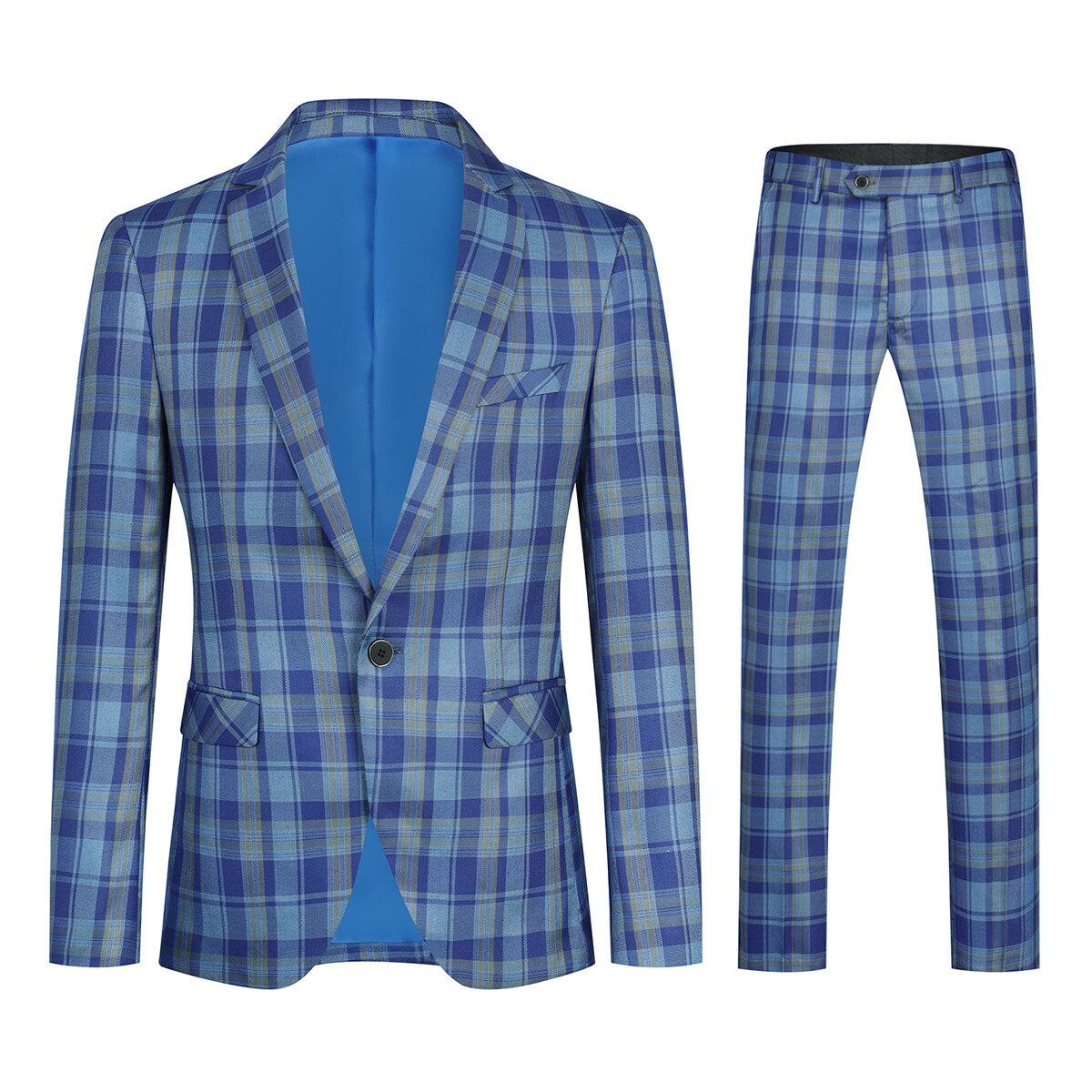 Plaid Stripe Suit Slim Fit 2-Piece Suit Light Blue