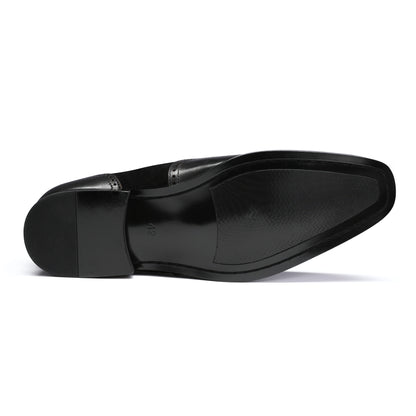 Herrenschuhe mit spitzer Spitze, britischer Business-Brogue, geschnitztes Leder, Schwarz