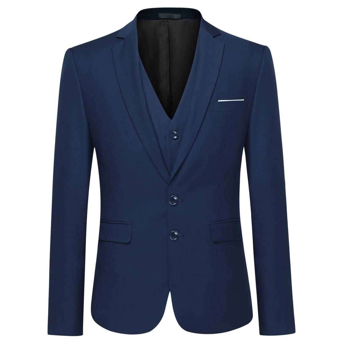 3-Piece Notched Lapel Navy Suit