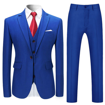 3-Piece Slim Fit Solid Blue Smart Wedding Formal Suit