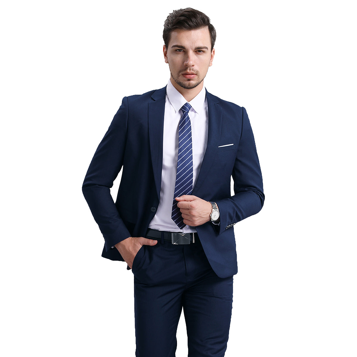 Slim Fit Peaked Lapel Navy Suit