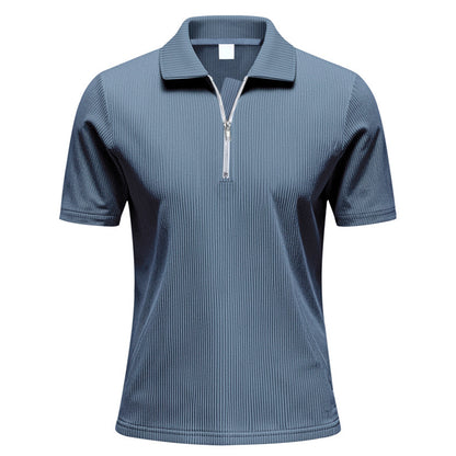 Herren Polo Cord Kurzarm Sommer T-Shirt Denim Blau