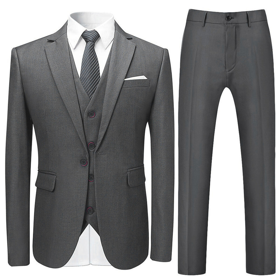 3-Piece Slim Fit Solid Grey Smart Wedding Formal Suit