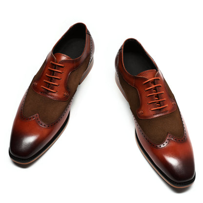 Herrenschuhe mit spitzer Spitze, britischer Business-Brogue, geschnitztes Leder, Schwarz
