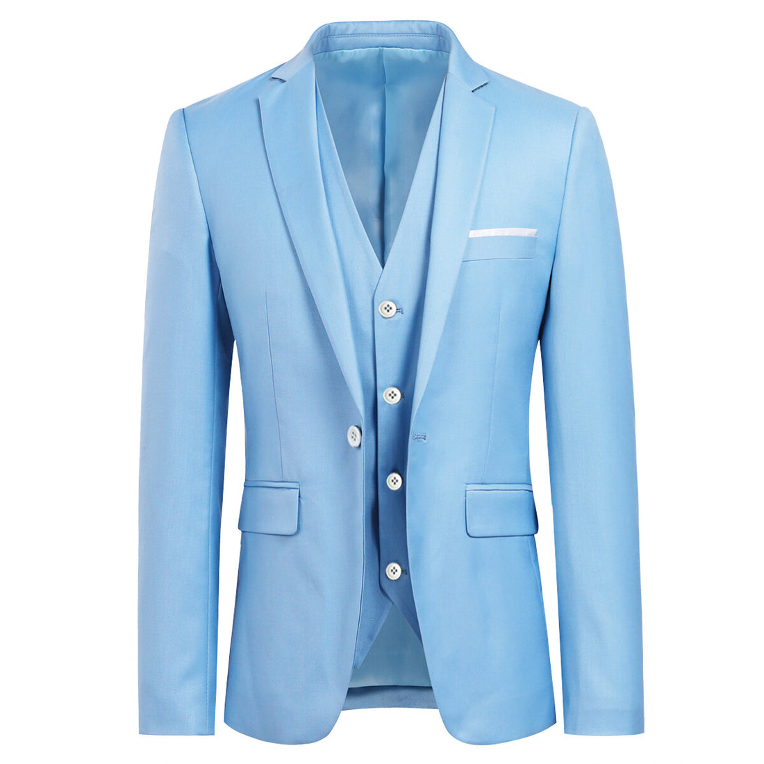 Stylish 3-Piece Light Blue Slim Fit Suit