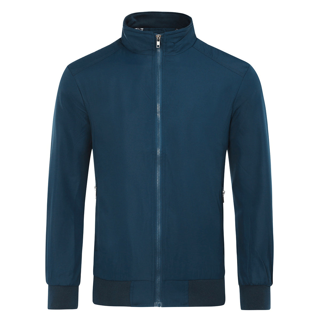 Mens Solid Stand Collar Jacket Blue