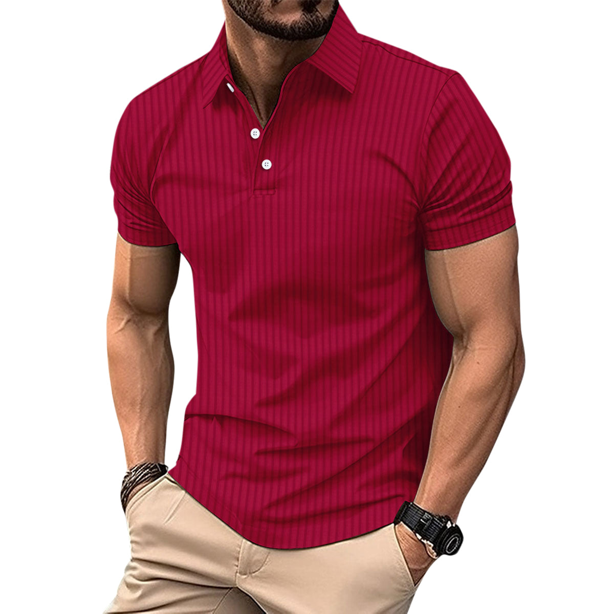 Herren Poloshirt mit Streifenmuster, kurzärmelig, Weiß
