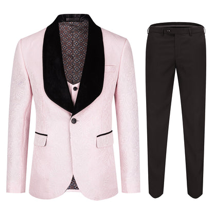 3-Piece Paisley Pink Suit Shawl Collar Suit